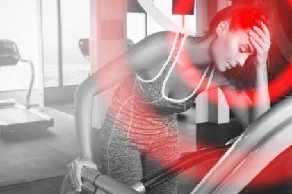 A sick woman is doing sports