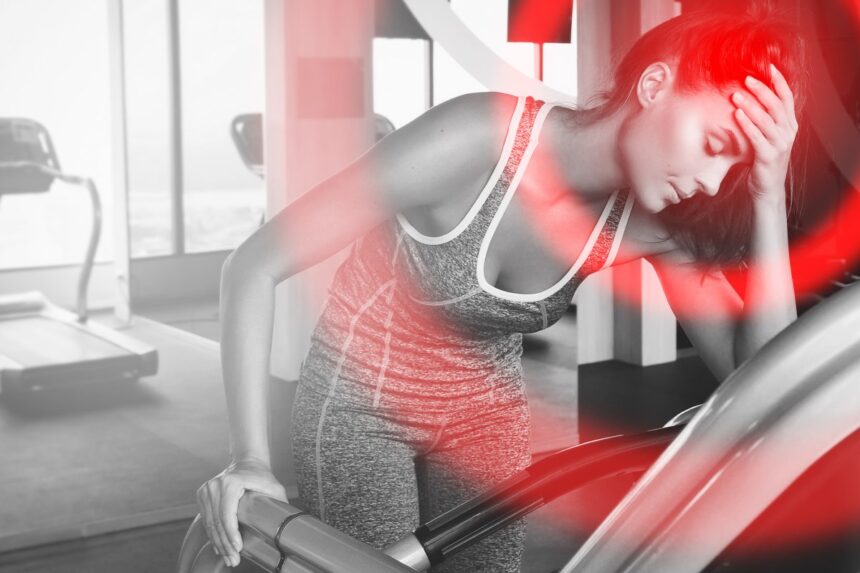 A sick woman is doing sports